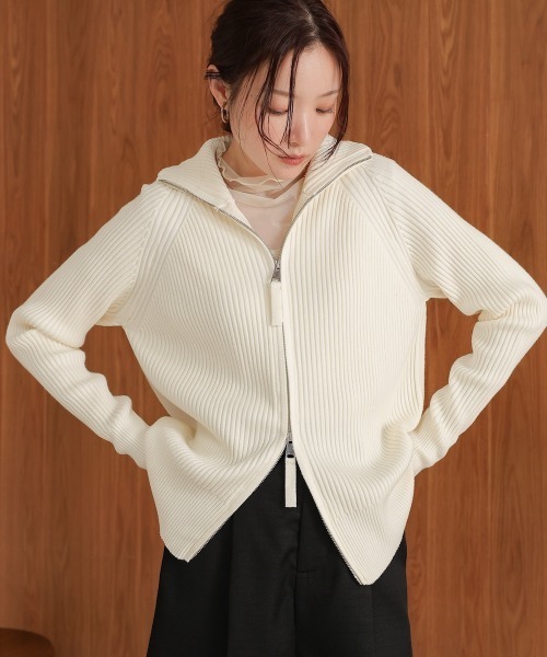 新品　THE NEWHOUSE 定価¥3万9000円　長袖カーディガン　リブ moment+ カーディガン 「累計販売数1万枚突破！」Wジップリブニット