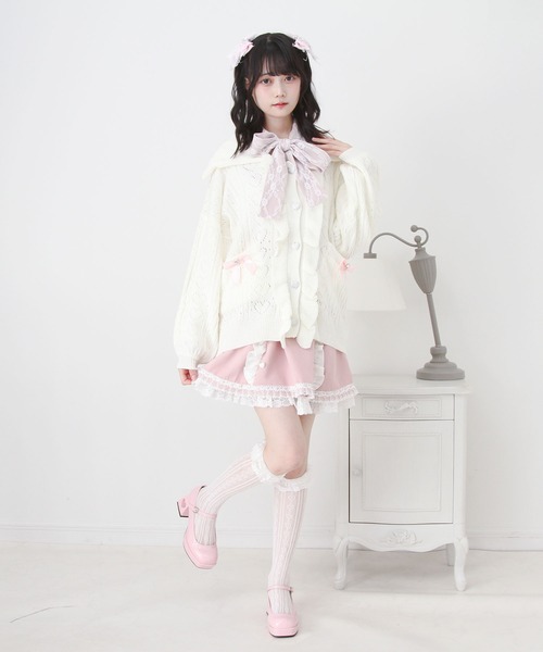 スクエアネック フリルカーディガン カットソーカーディガン　ピンク DearMyLove カーディガン セーラ襟フリルカーディガン レディース