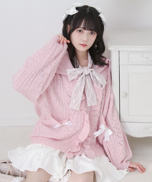 DearMyLove カーディガン セーラ襟フリルカーディガン レディース