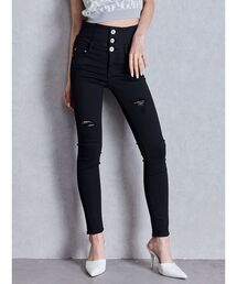 ジーンズ デニム デニムパンツ ハイウエストバッククロスダメージスキニーデニムパンツ レディース｜ZOZOTOWN Yahoo!店