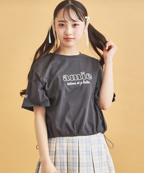 PINK-latte（ピンクラテ） tシャツ ドロストリボンタックトップス