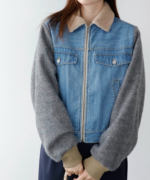 blanc basque ブルゾン アウター デニム×ジャージーブルゾン