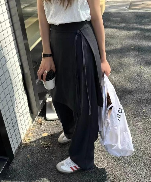 ワイズ　y's リネンブレンド　ニットスカートレイヤードパンツ シワになりにくい】ラインニットワイドパンツ – Sirin Online Store
