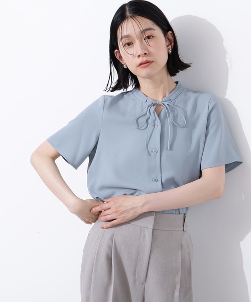 ブラウス シャツ ナローリボンタイブラウス レディース