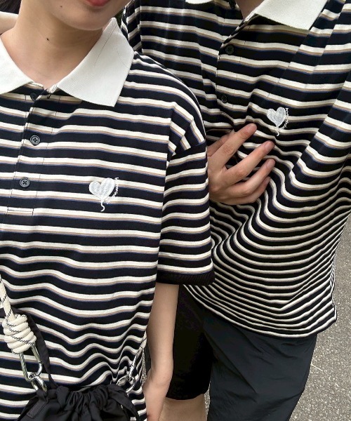 kaoyorinakami ポロシャツ balloon border polo shirt
