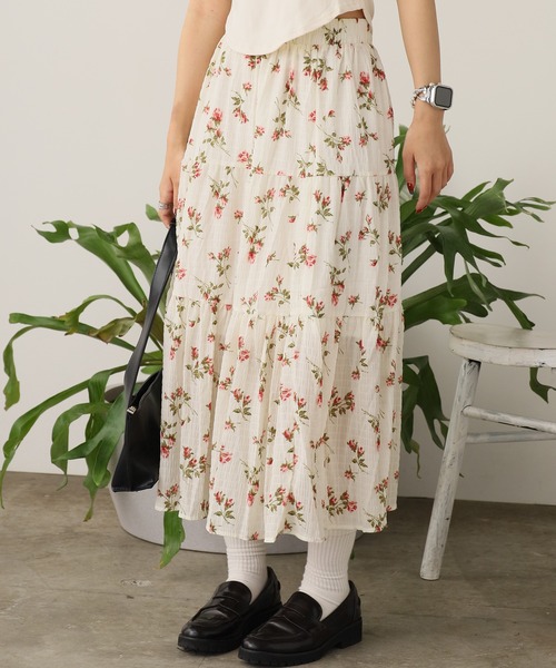 タグ付き　フランシュリッペ ロングスカート 花柄　小鳥　ガーデン　お庭　春　大人 ROOP TOKYO スカート Floral Pattern Tiered Long Skirt / 小花柄