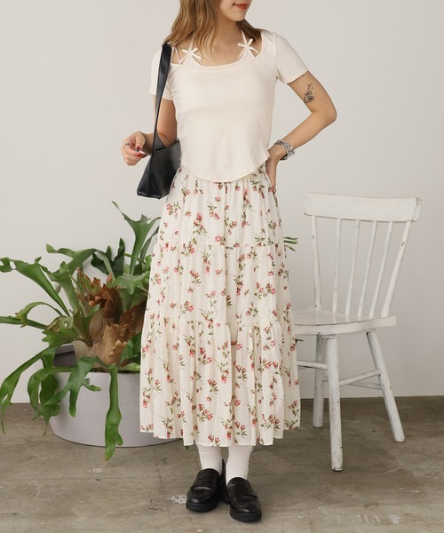 タグ付き　フランシュリッペ ロングスカート 花柄　小鳥　ガーデン　お庭　春　大人 ROOP TOKYO スカート Floral Pattern Tiered Long Skirt / 小花柄
