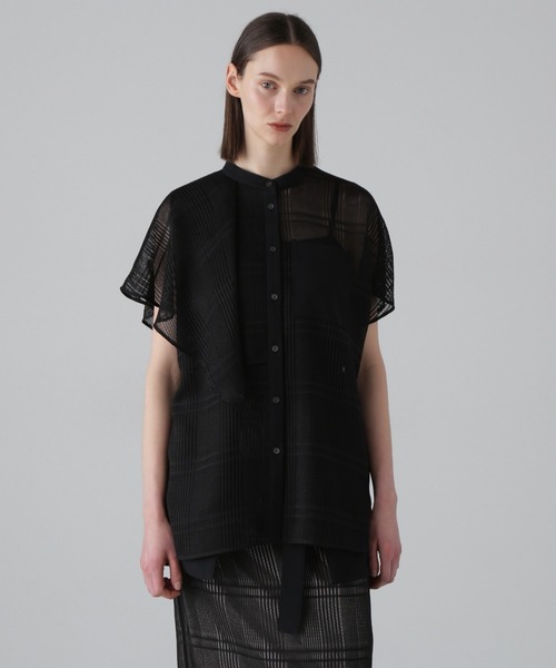 美品 ADORE アドーア ブラウス シャツ カットソー 半袖 チェック柄 サイズ38 黒 ブラック レディース 古着 中古 USED ADORE（アドーア） ブラウス シャツ レノクロスチェックブラウス