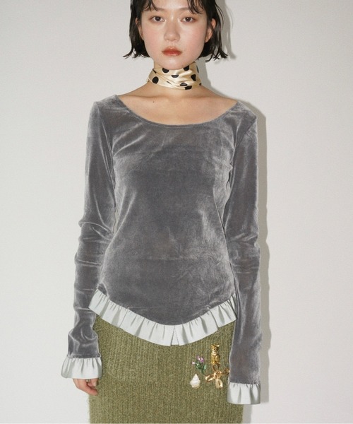 musubore（ムスボレ） tシャツ bi-color flocky frill tops
