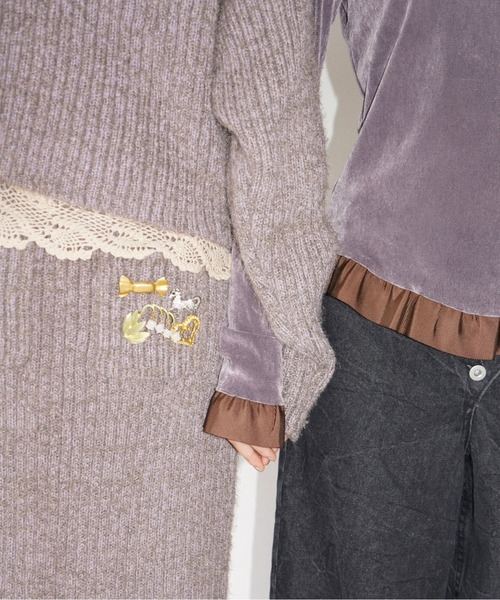 musubore（ムスボレ） tシャツ bi-color flocky frill tops