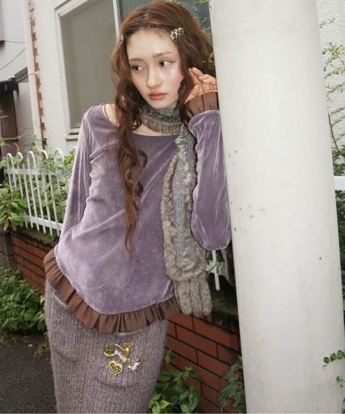 musubore（ムスボレ） tシャツ bi-color flocky frill tops