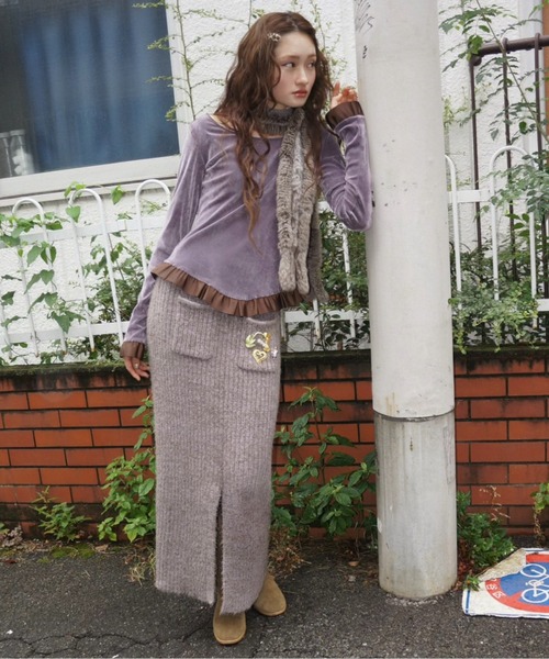 musubore（ムスボレ） tシャツ bi-color flocky frill tops