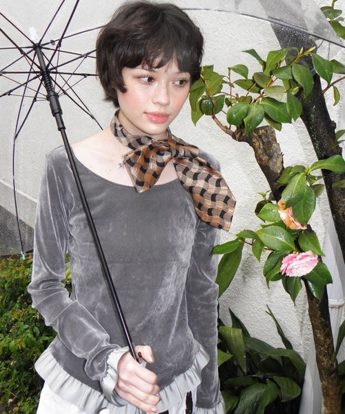 musubore（ムスボレ） tシャツ bi-color flocky frill tops