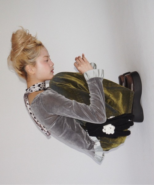 musubore（ムスボレ） tシャツ bi-color flocky frill tops