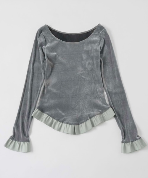 musubore（ムスボレ） tシャツ bi-color flocky frill tops