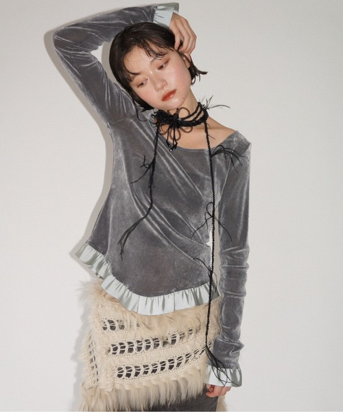 musubore（ムスボレ） tシャツ bi-color flocky frill tops