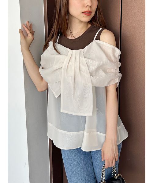 snidel♡袖デザインブラウス Sustainableフルーツプリントシャーリングブラウス(シャツ・ブラウス