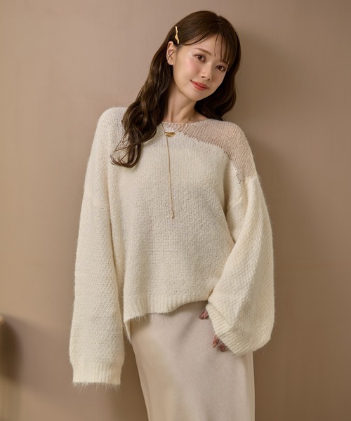 コントラストカラーニット ニット セーター wool blend contrast knit /ウールブレンド