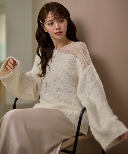 ニット セーター wool blend contrast knit /ウールブレンド
