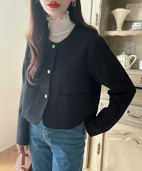 「Meiru」 ノーカラージャケット SMALL グレー レディース_画像2