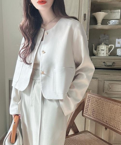 「Meiru」 ノーカラージャケット SMALL グレー レディース_画像7