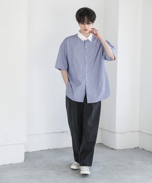 「ASTRONOMY」 半袖シャツ L ネイビー×ホワイト メンズ_画像5