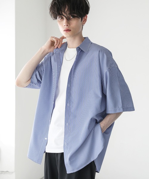 「ASTRONOMY」 半袖シャツ L ネイビー×ホワイト メンズ_画像6