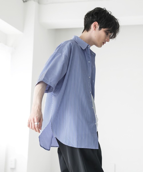 「ASTRONOMY」 半袖シャツ L ネイビー×ホワイト メンズ_画像8