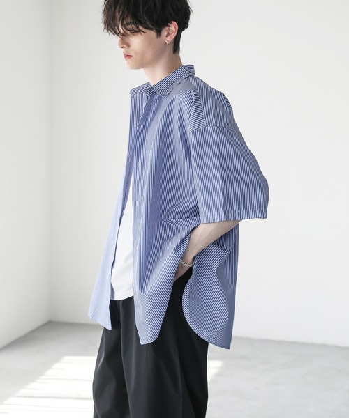 「ASTRONOMY」 半袖シャツ L ネイビー×ホワイト メンズ_画像9