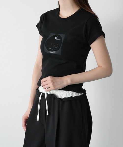 「CANAL JEAN」 「El mar」半袖Tシャツ ONE SIZE ブラック レディース_画像2