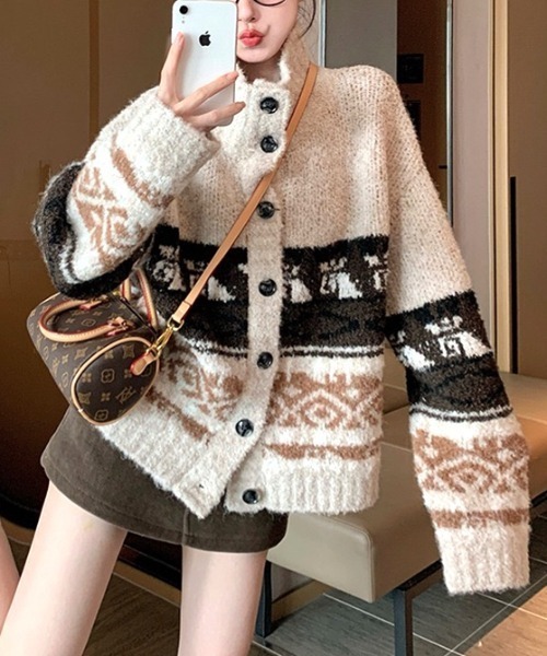 SHEENA（シーナ） カーディガン ノルディック柄カウチンニット