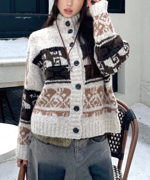 SHEENA（シーナ） カーディガン ノルディック柄カウチンニット