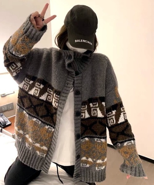 SHEENA（シーナ） カーディガン ノルディック柄カウチンニット