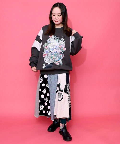 ScoLar（スカラー） tシャツ 153740：花×宇宙×アート バイカラー裏起毛