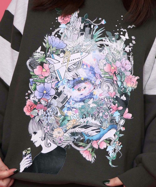 ScoLar（スカラー） tシャツ 153740：花×宇宙×アート バイカラー裏起毛