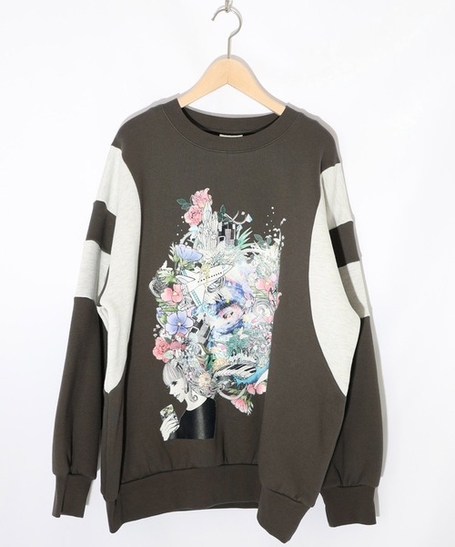 ScoLar（スカラー） tシャツ 153740：花×宇宙×アート バイカラー裏起毛