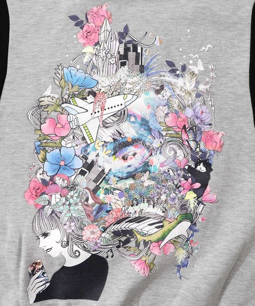 ScoLar（スカラー） tシャツ 153740：花×宇宙×アート バイカラー裏起毛