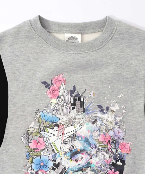 ScoLar（スカラー） tシャツ 153740：花×宇宙×アート バイカラー裏起毛