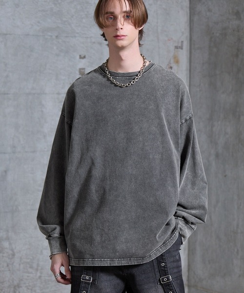 ヘビーウェイトヴィンテージ アメリカン 長袖Tシャツルーズシルエット ストリート SERACE tシャツ 「SERACE」Heavy weight loose vintage chemical long
