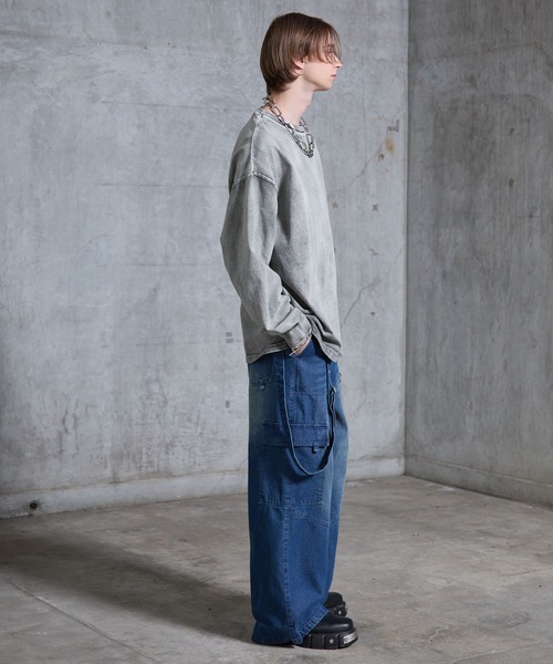 ヘビーウェイトヴィンテージ アメリカン 長袖Tシャツルーズシルエット ストリート SERACE tシャツ 「SERACE」Heavy weight loose vintage chemical long