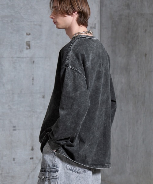 ヘビーウェイトヴィンテージ アメリカン 長袖Tシャツルーズシルエット ストリート SERACE tシャツ 「SERACE」Heavy weight loose vintage chemical long