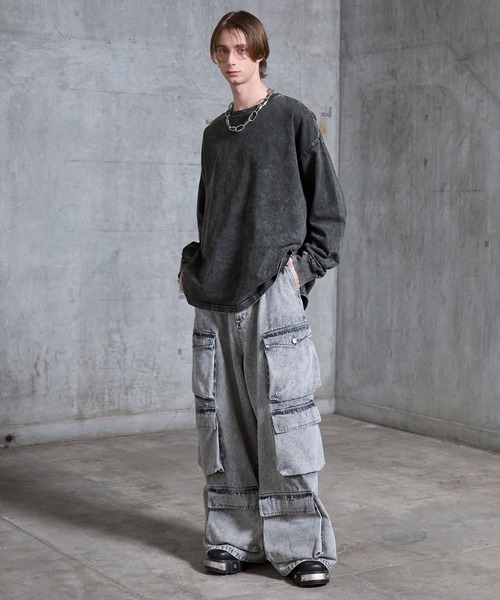 ヘビーウェイトヴィンテージ アメリカン 長袖Tシャツルーズシルエット ストリート SERACE tシャツ 「SERACE」Heavy weight loose vintage chemical long