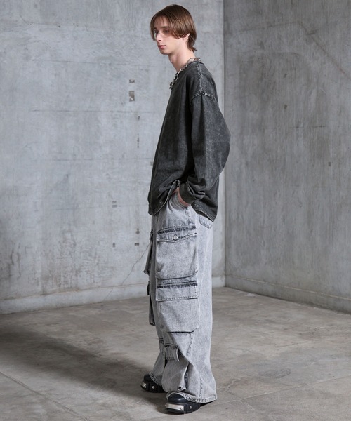 ヘビーウェイトヴィンテージ アメリカン 長袖Tシャツルーズシルエット ストリート SERACE tシャツ 「SERACE」Heavy weight loose vintage chemical long