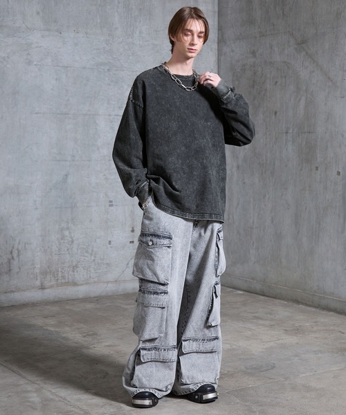 ヘビーウェイトヴィンテージ アメリカン 長袖Tシャツルーズシルエット ストリート SERACE tシャツ 「SERACE」Heavy weight loose vintage chemical long