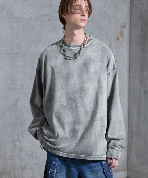 ヘビーウェイトヴィンテージ アメリカン 長袖Tシャツルーズシルエット ストリート SERACE tシャツ 「SERACE」Heavy weight loose vintage chemical long