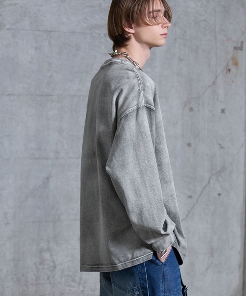 ヘビーウェイトヴィンテージ アメリカン 長袖Tシャツルーズシルエット ストリート SERACE tシャツ 「SERACE」Heavy weight loose vintage chemical long