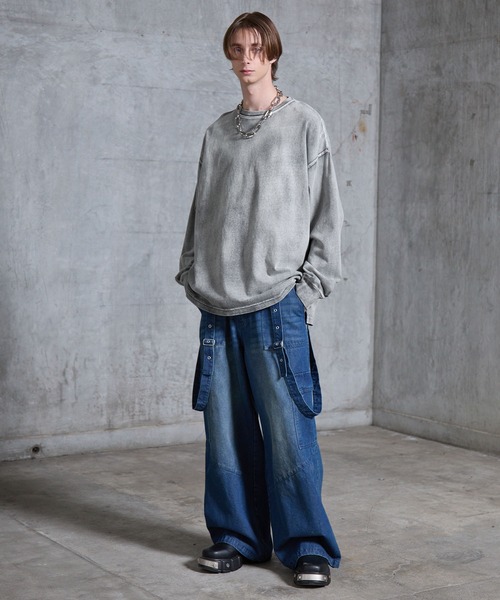 ヘビーウェイトヴィンテージ アメリカン 長袖Tシャツルーズシルエット ストリート SERACE tシャツ 「SERACE」Heavy weight loose vintage chemical long