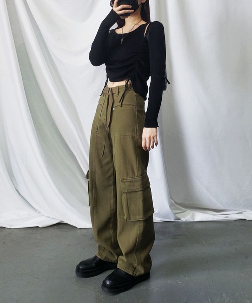 「me+em select」 カーゴパンツ LARGE カーキ レディース_画像3