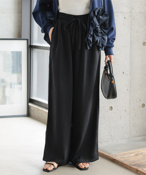 ワイドパンツ パンツ 「 低身長向けサイズ 」 とろみイージーパンツ