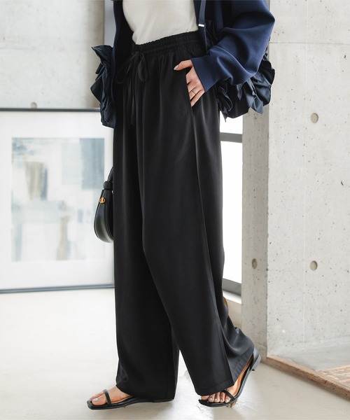 ワイドパンツ パンツ 「 低身長向けサイズ 」 とろみイージーパンツ